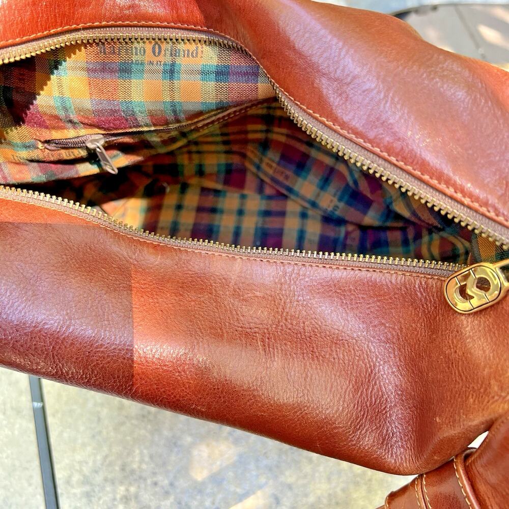Marino Orlandi Italian Leather Shoulder Bag Brown Handcrafted Purse Large Zipper - Picture 11 of 16